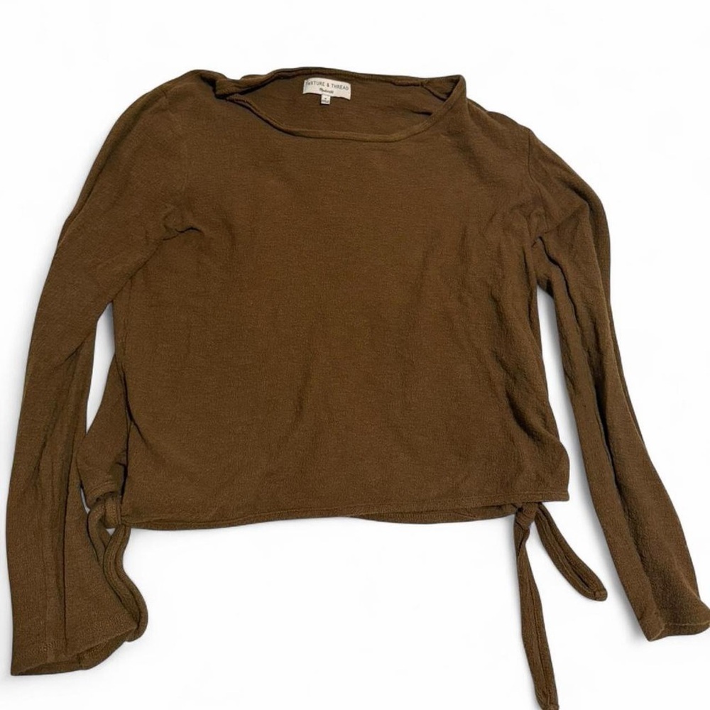 Madewell Brown Long-Sleeve Tie Hem Top